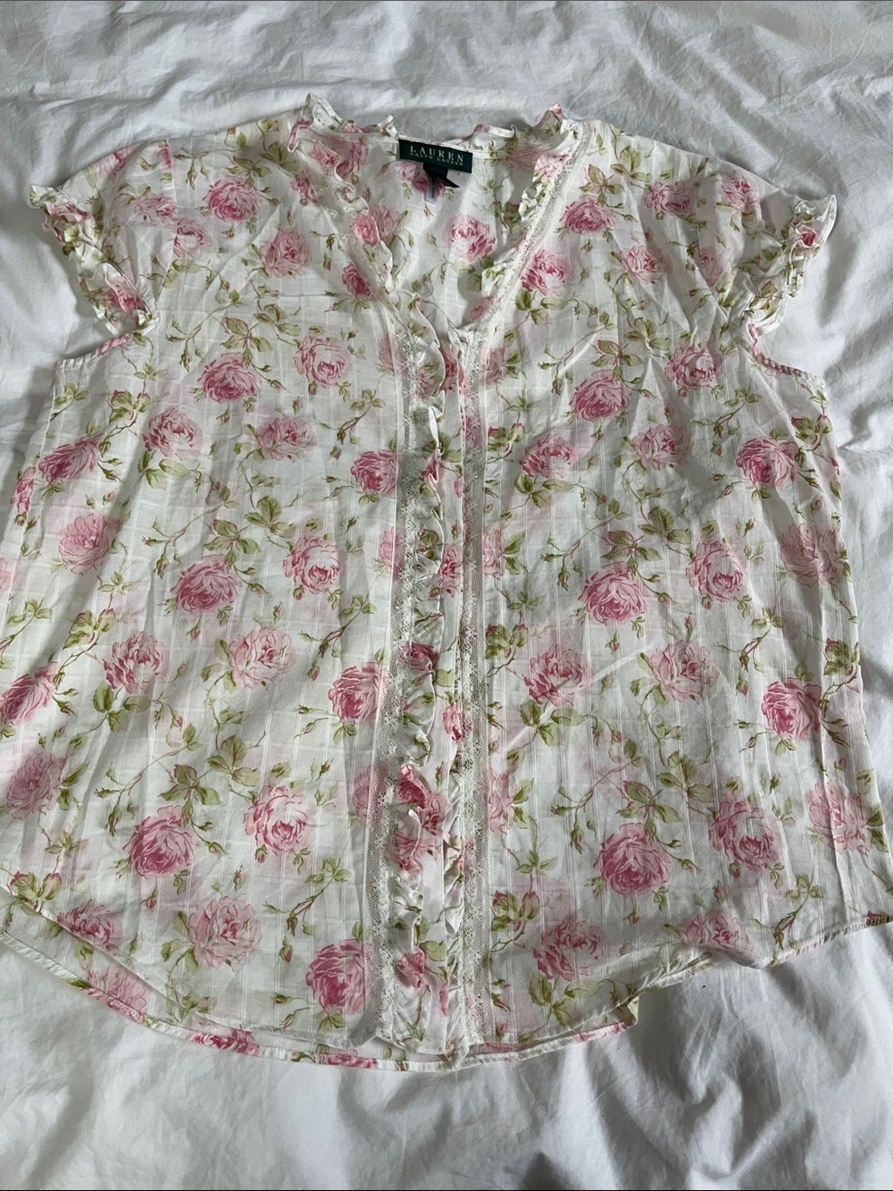 Lauren Ralph Lauren White Floral lace lightweight pajama set size large - Picture 6 of 9